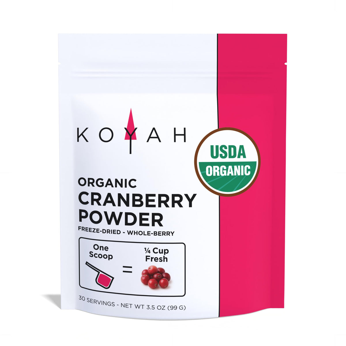 Front view of KOYAH Organic Cranberry Powder 30 Servings