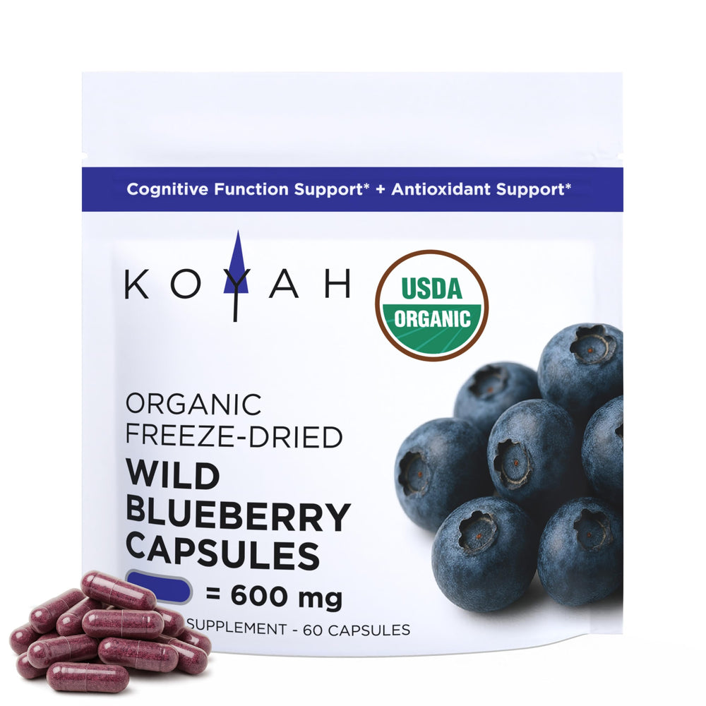 KOYAH Organic Wild Blueberry Capsules bottle and label