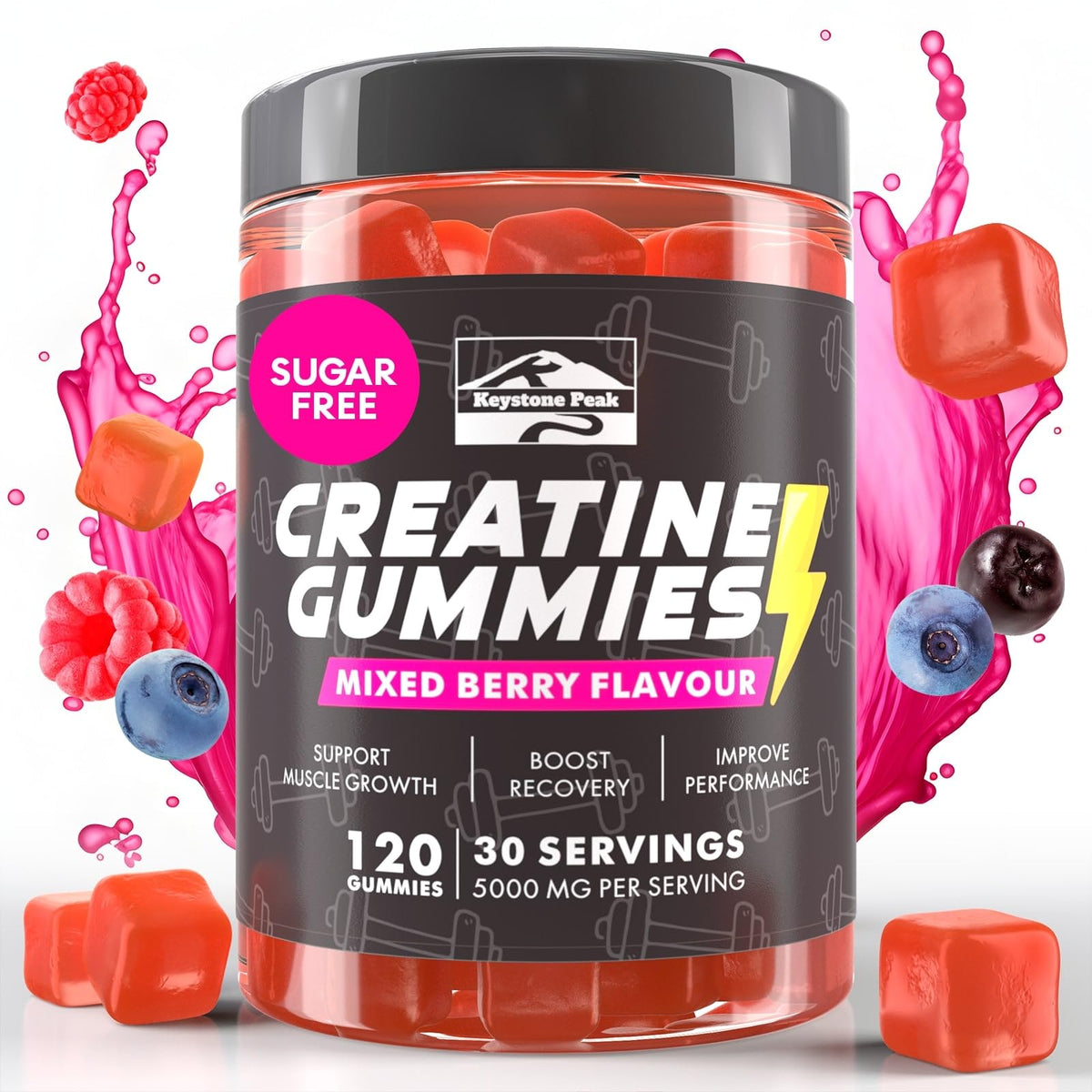 KP Creatine Monohydrate Gummies Mixed Berry front view 120 count