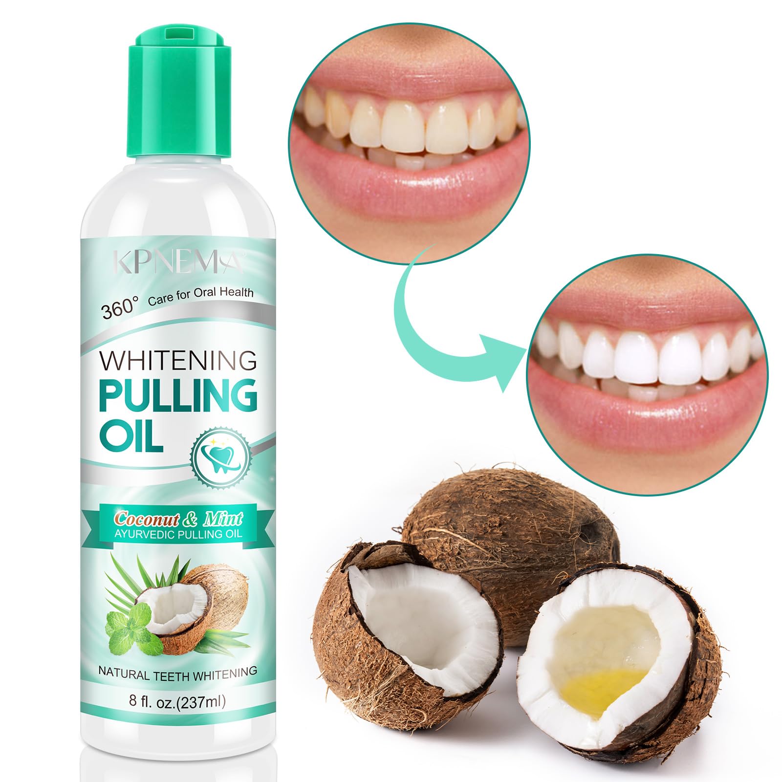 Coconut oil and mint ingredients displayed for oral care