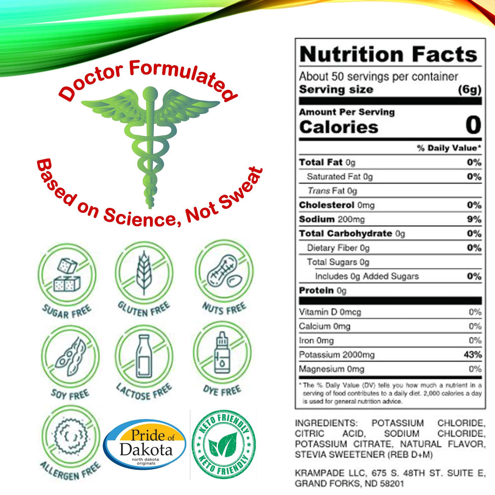 Krampade electrolytes powder packets ready for on-the-go hydration.