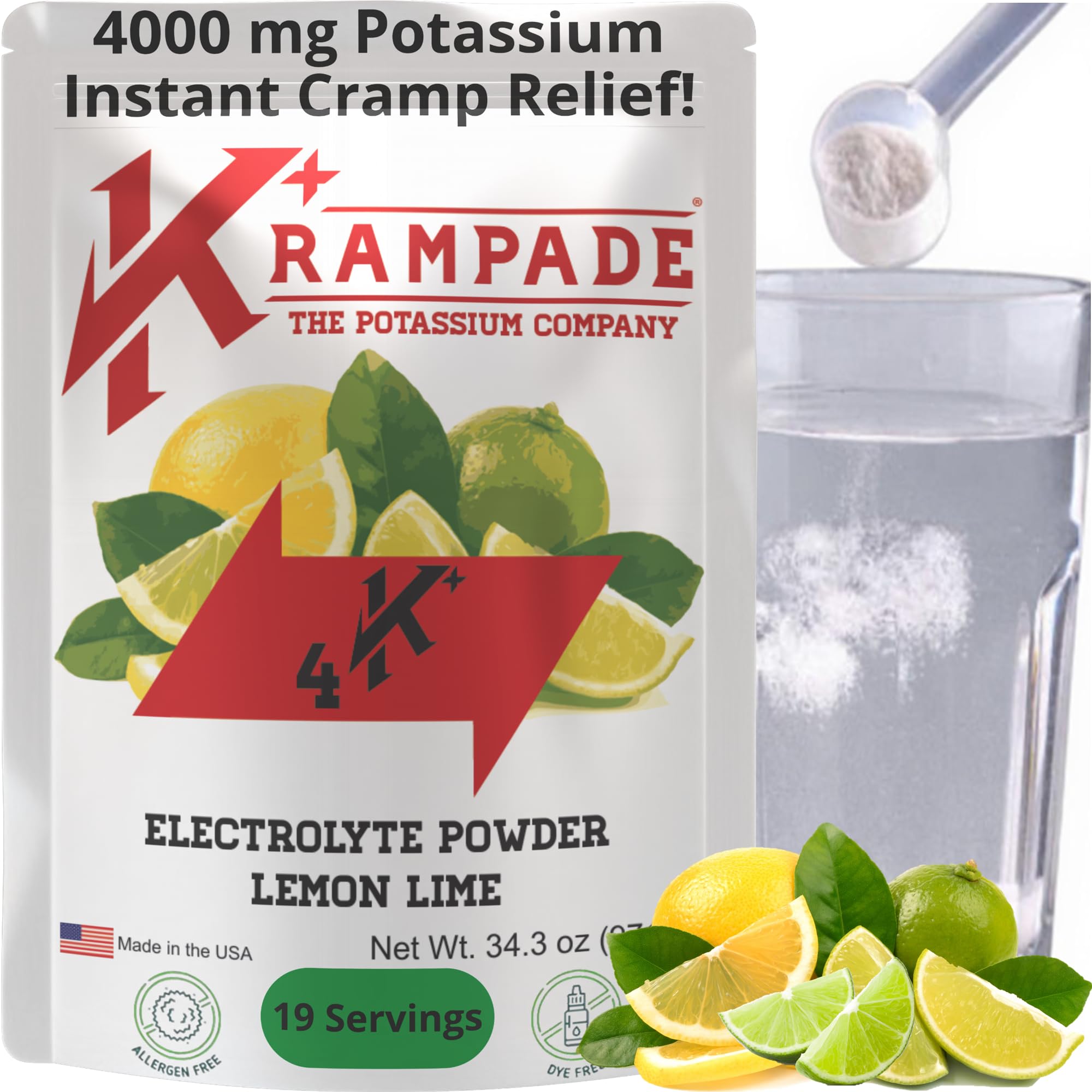 Krampade Lemon Lime 4K Potassium Electrolyte Powder pouch label