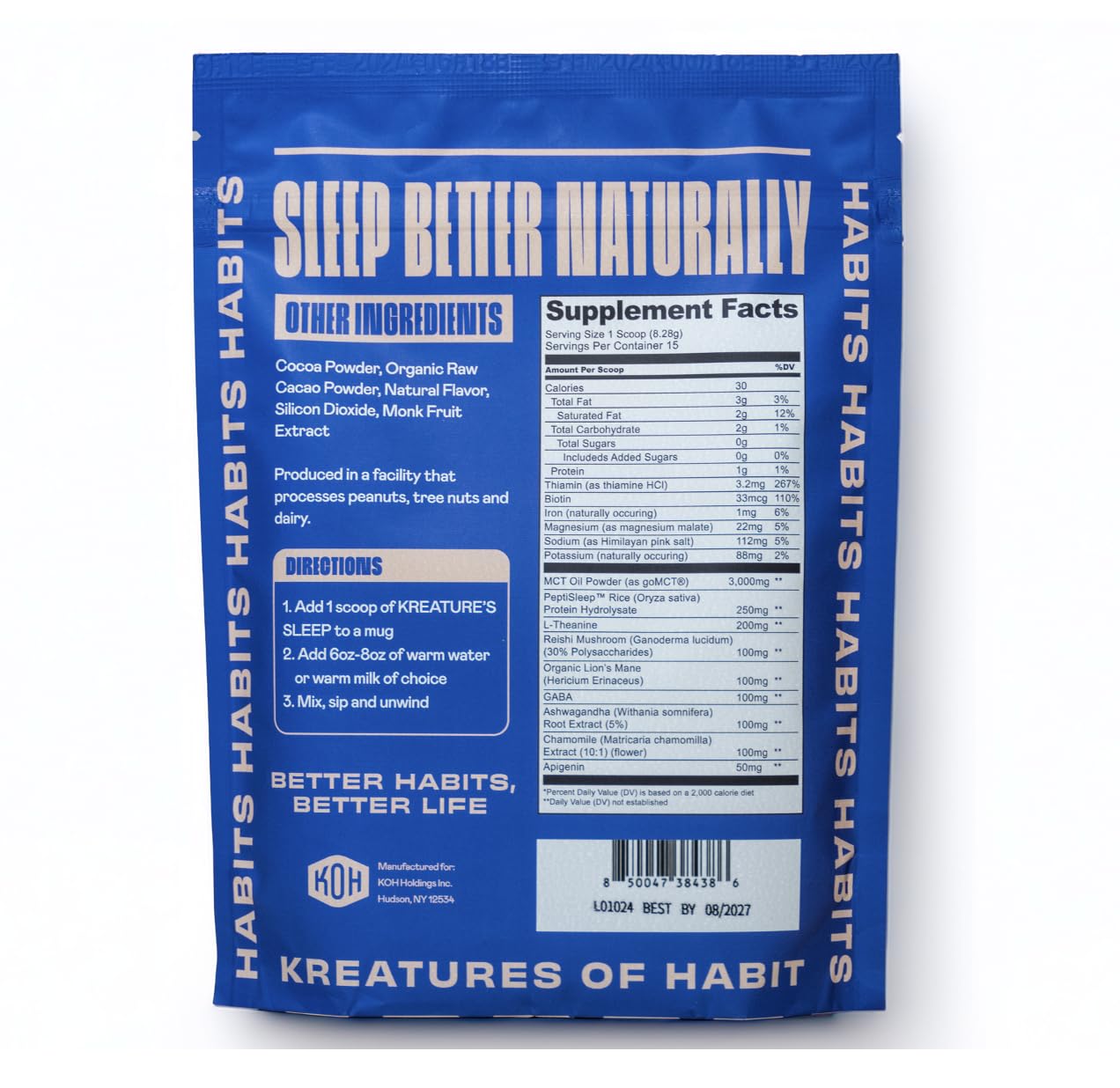 Serving suggestion of Kreatures of Habit Sleep chocolate beverage