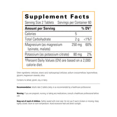 Supplement facts label for Krebs Magnesium Potassium Complex