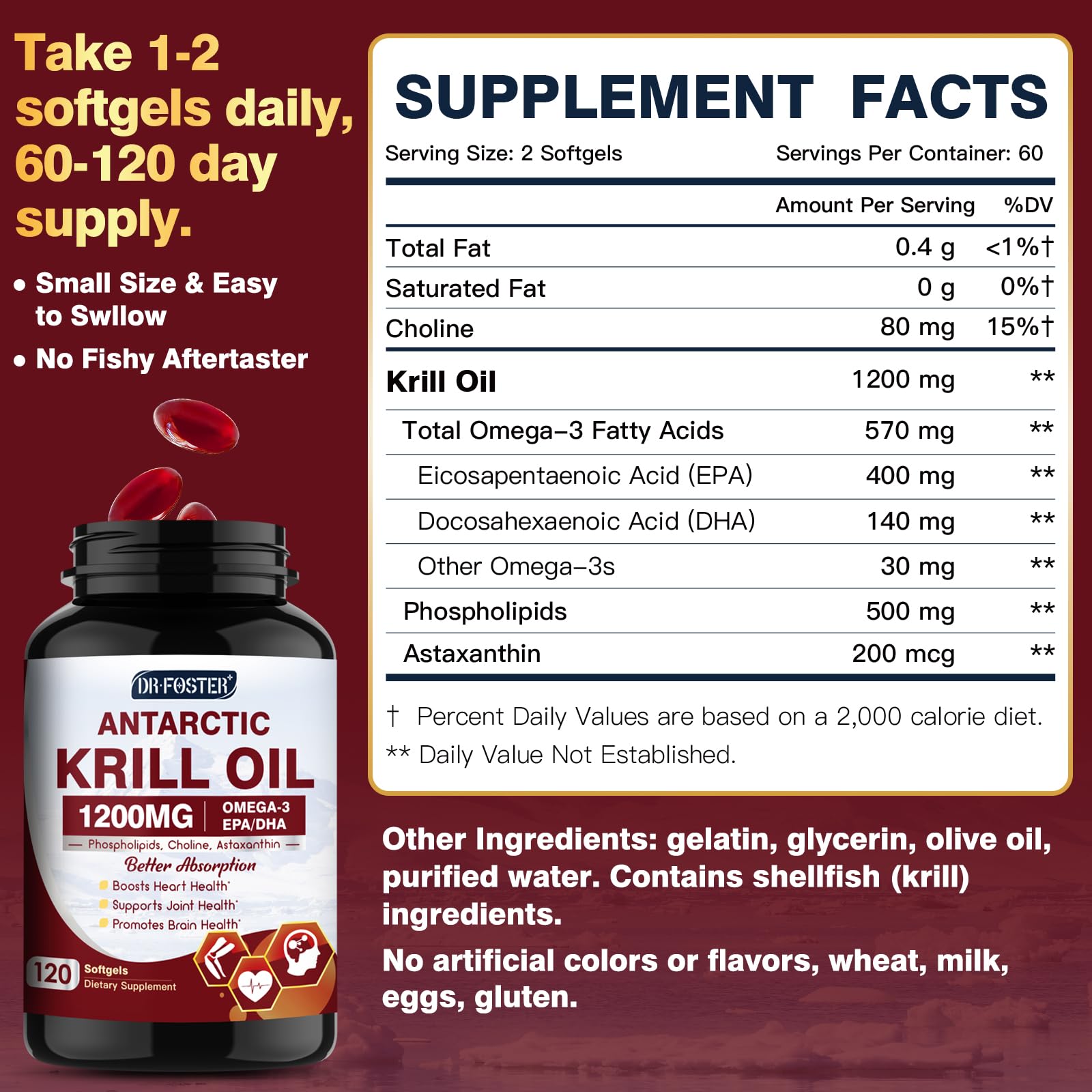 Krill oil 1200mg softgels packaging