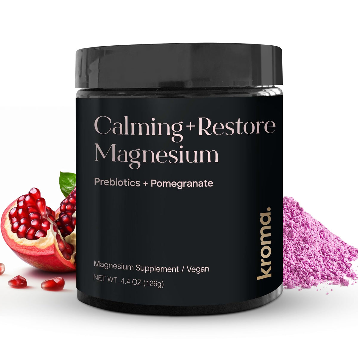Kroma Calming + Restore Magnesium Powder bottle with label visible