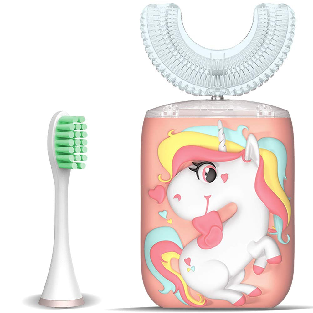 KRX Kids Electric Toothbrush Pink U-shaped design with dual heads