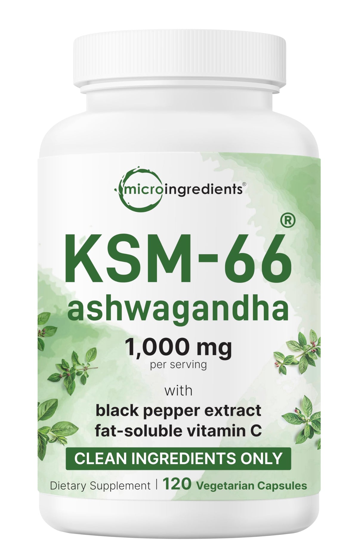 KSM-66 Ashwagandha bottle label showing 1000mg per serving