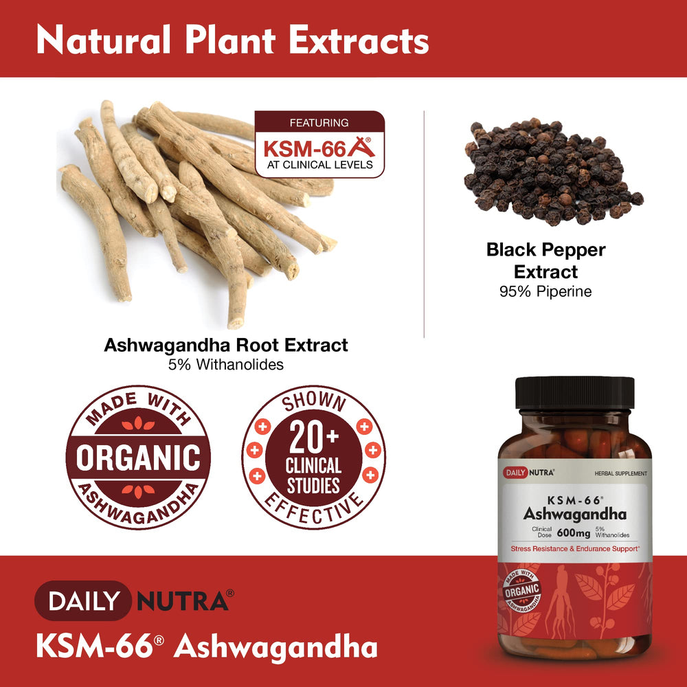 Organic Ashwagandha root extract bottle on white