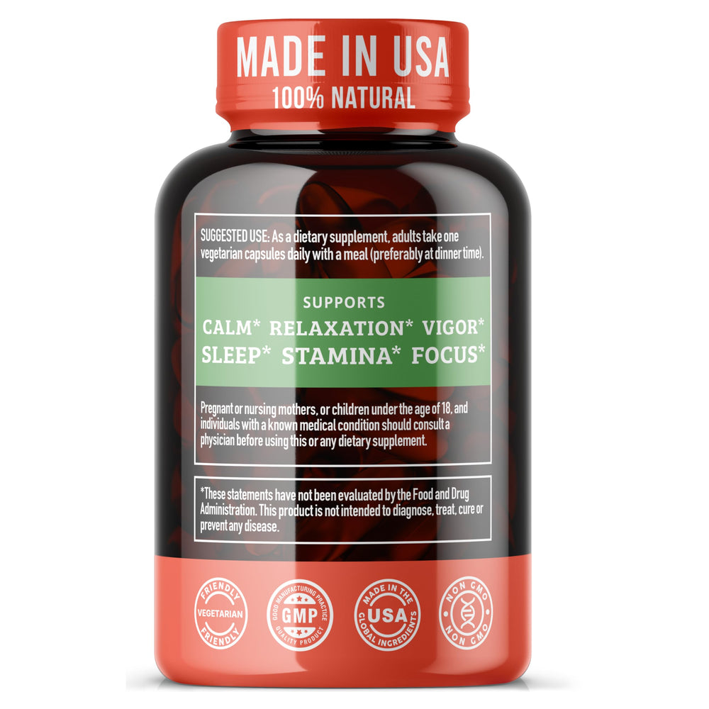 Vegan, gluten-free, non-GMO Ashwagandha capsules