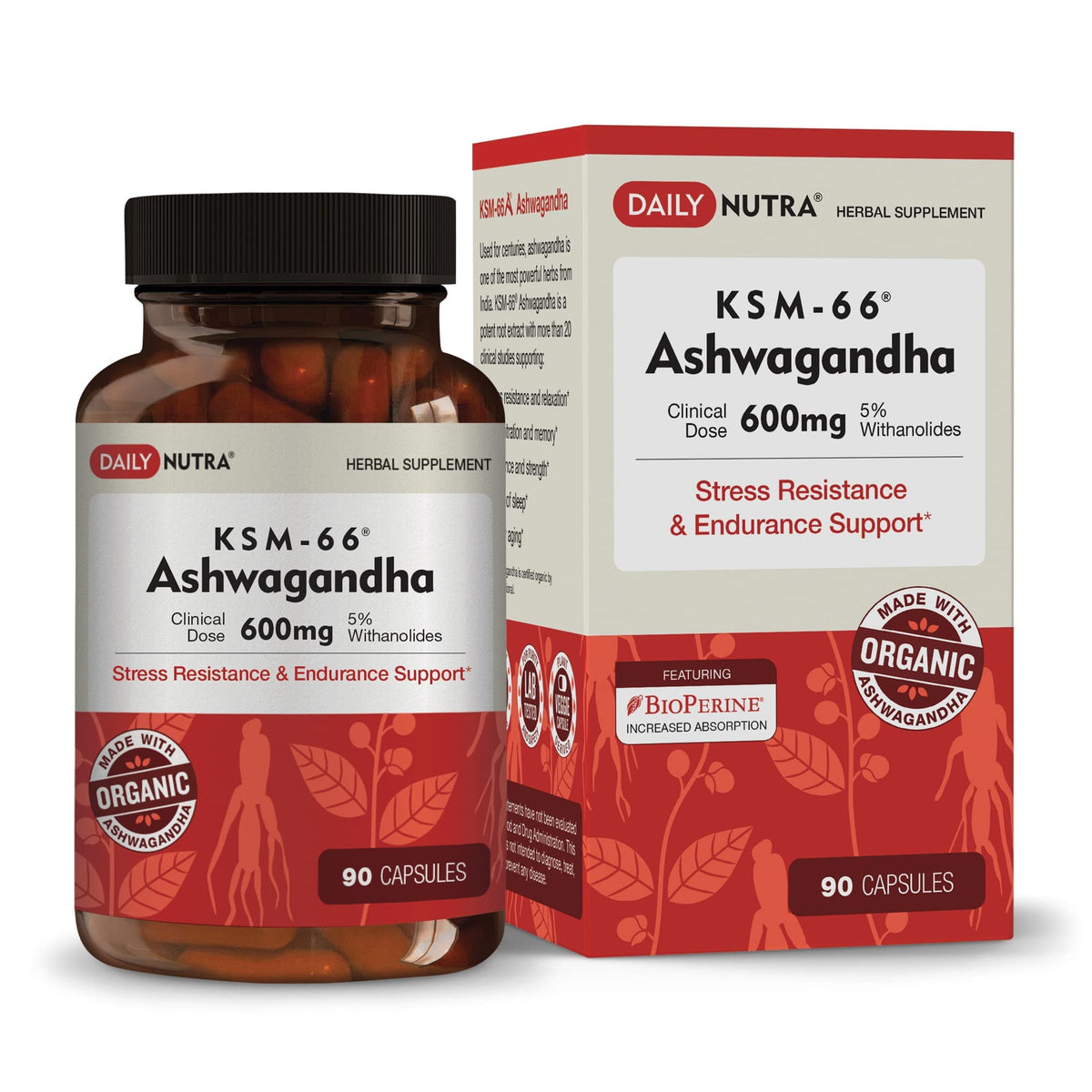 DailyNutra KSM-66 Ashwagandha 600mg bottle front view
