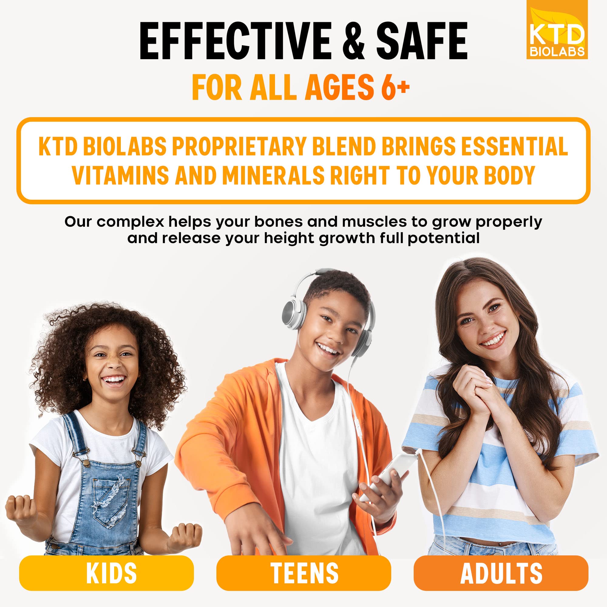 Nutrition facts panel on KTD BIOLABS height growth supplement