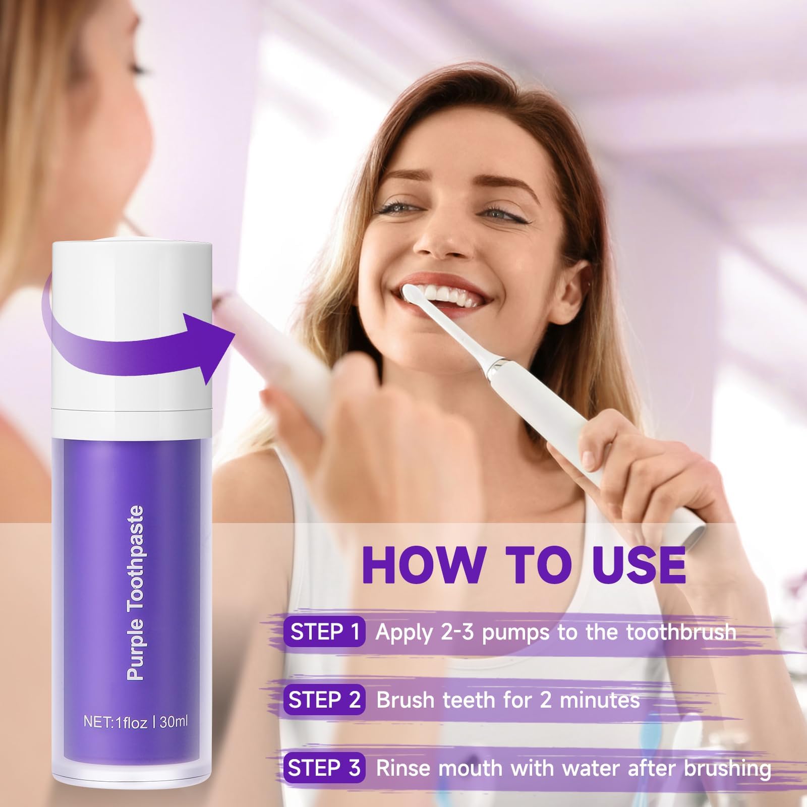 Air pump head dispensing for purple toothpaste