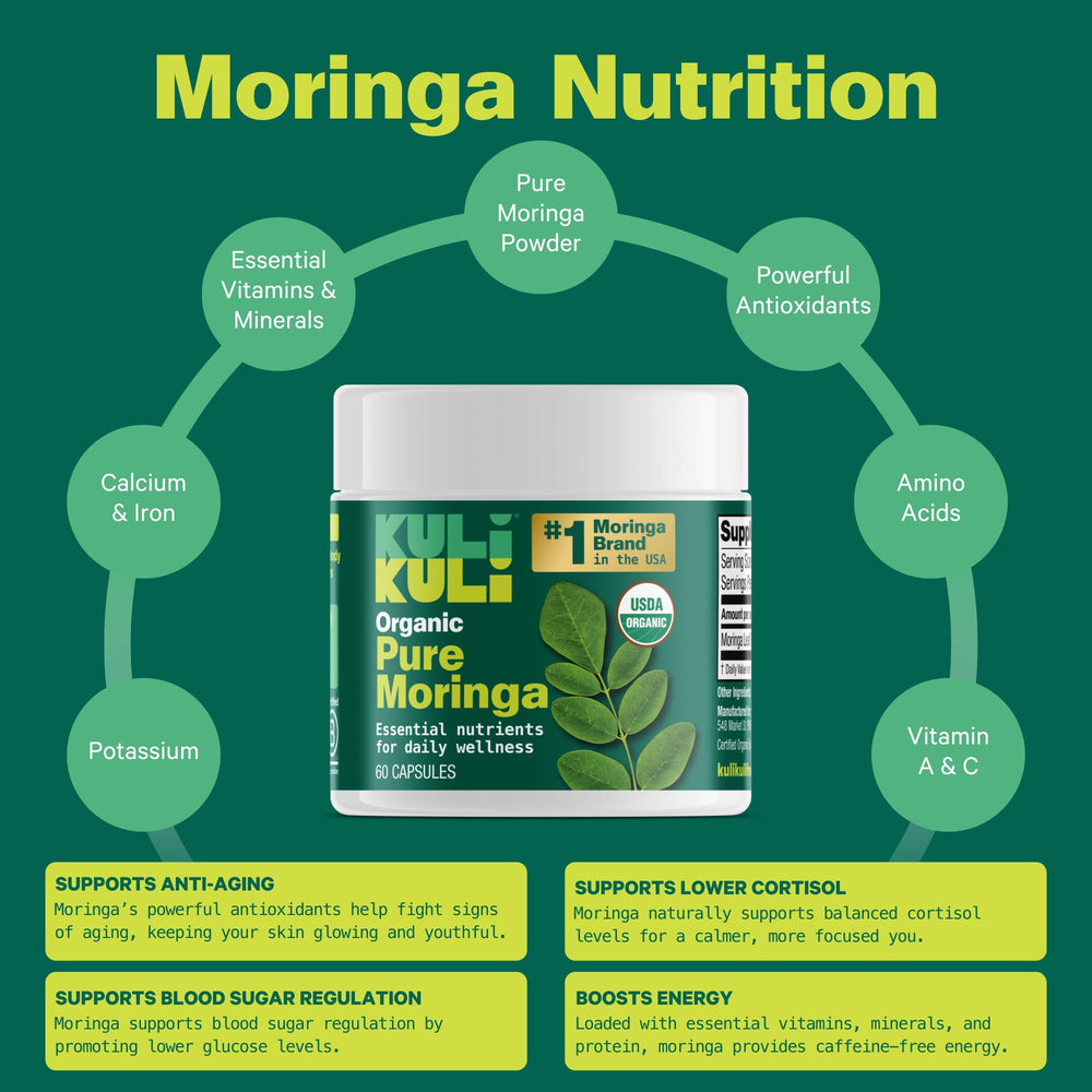 Vegan-friendly moringa capsules in bottle