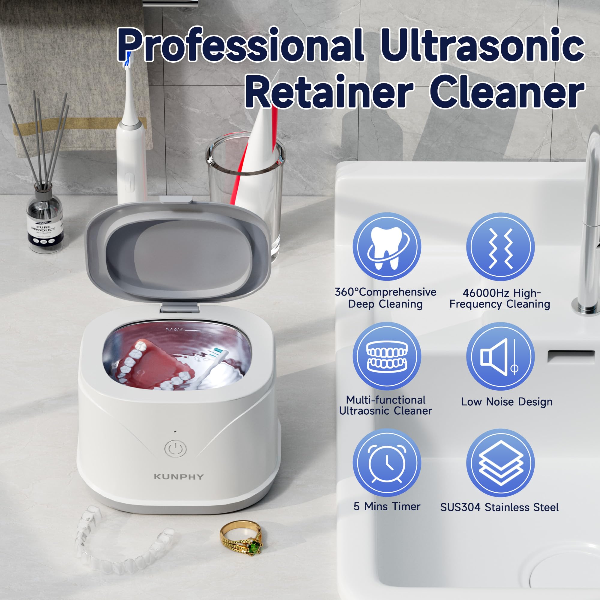 Cleaning tank with dental appliances inside