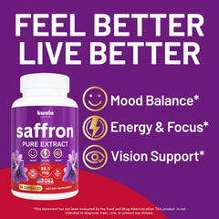 Close-up of saffron extract capsules labeled 88.5mg