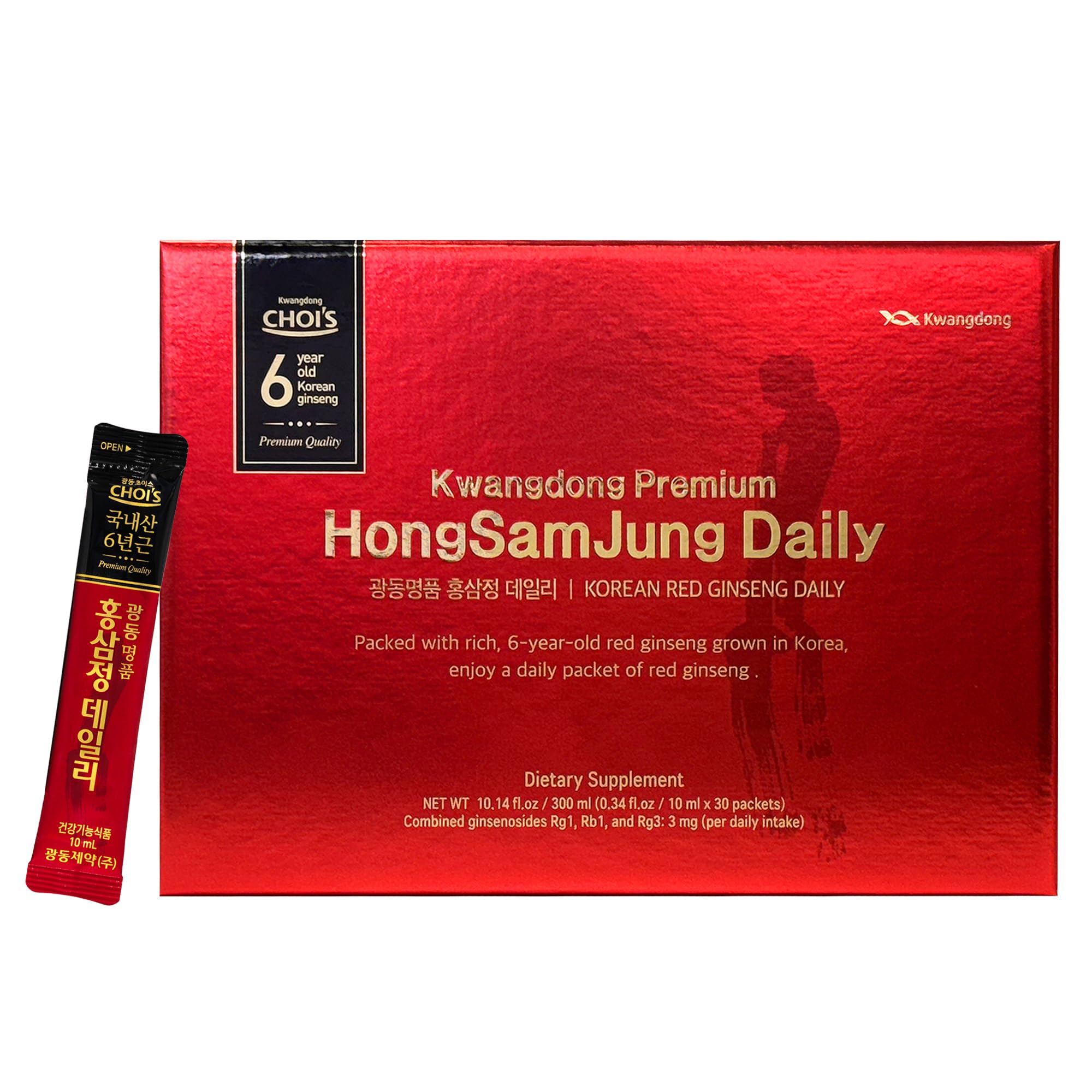 KWANGDONG Premium Korean Red Ginseng Extract - front of packaging with 30 daily packs
