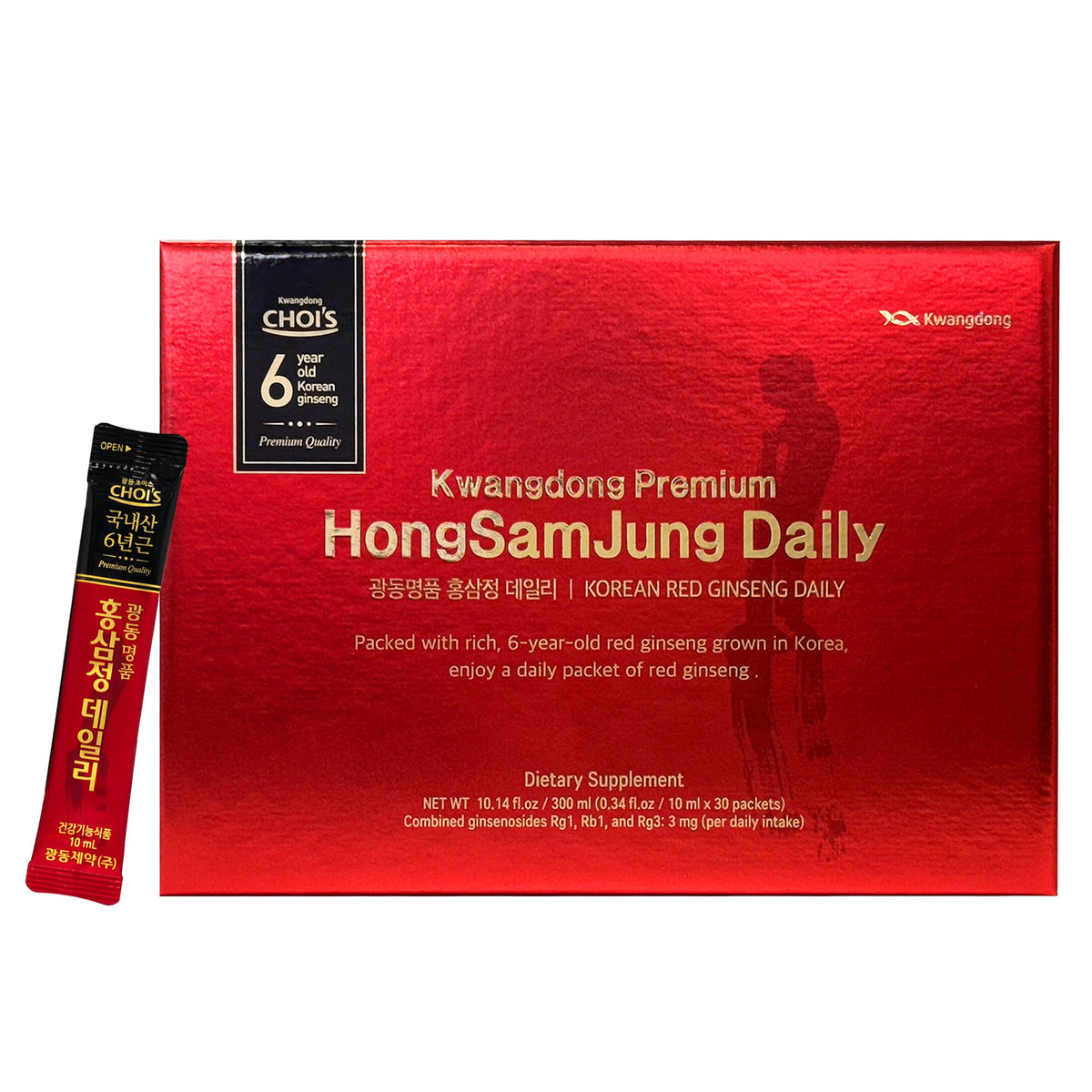 KWANGDONG Premium Korean Red Ginseng Extract - front of packaging with 30 daily packs