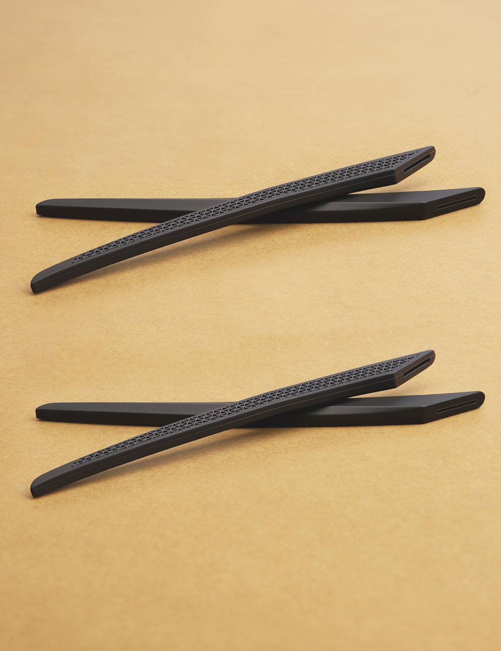 Non-slip textured silicone grip on temple sleeve
