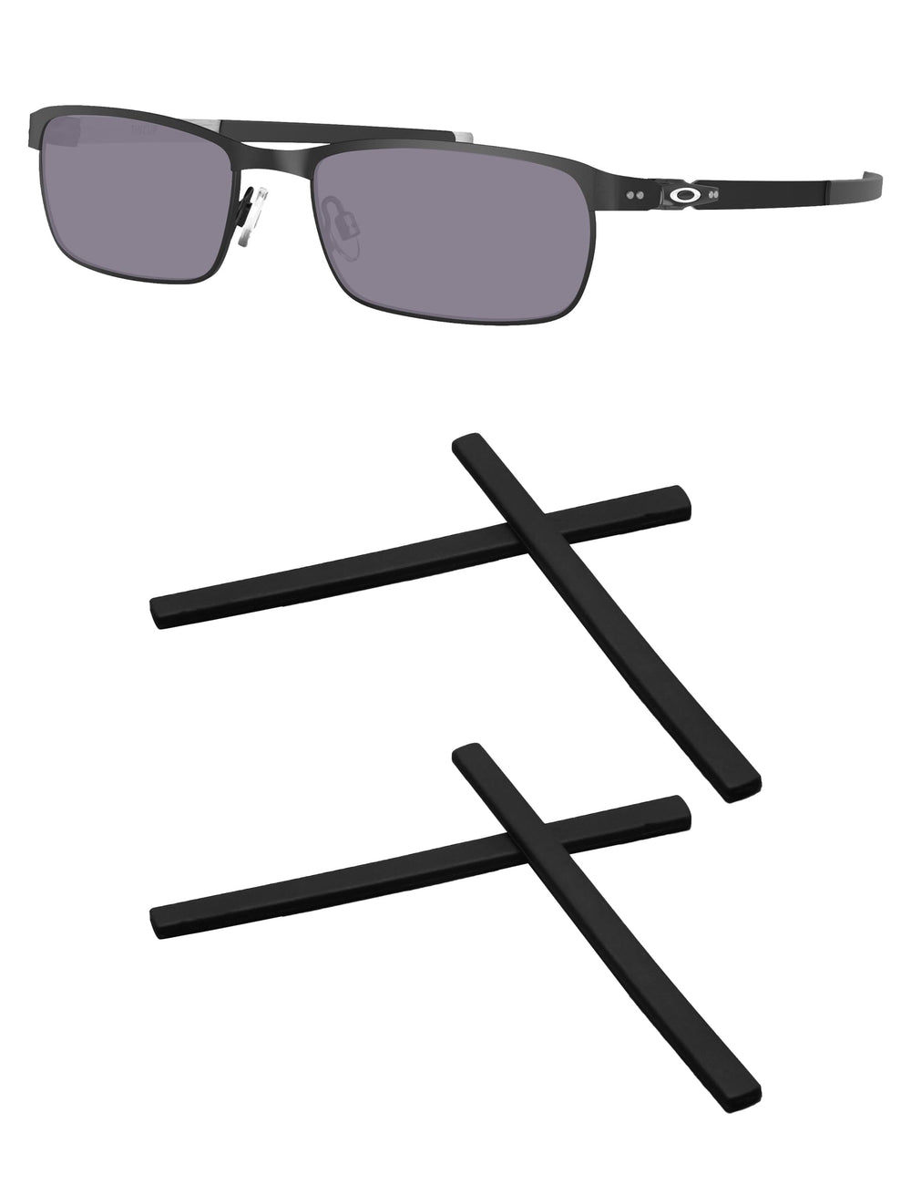 Kygear two-pair black silicone temple sleeves attached to Oakley Tincup sunglasses (OX3184/OX5099)