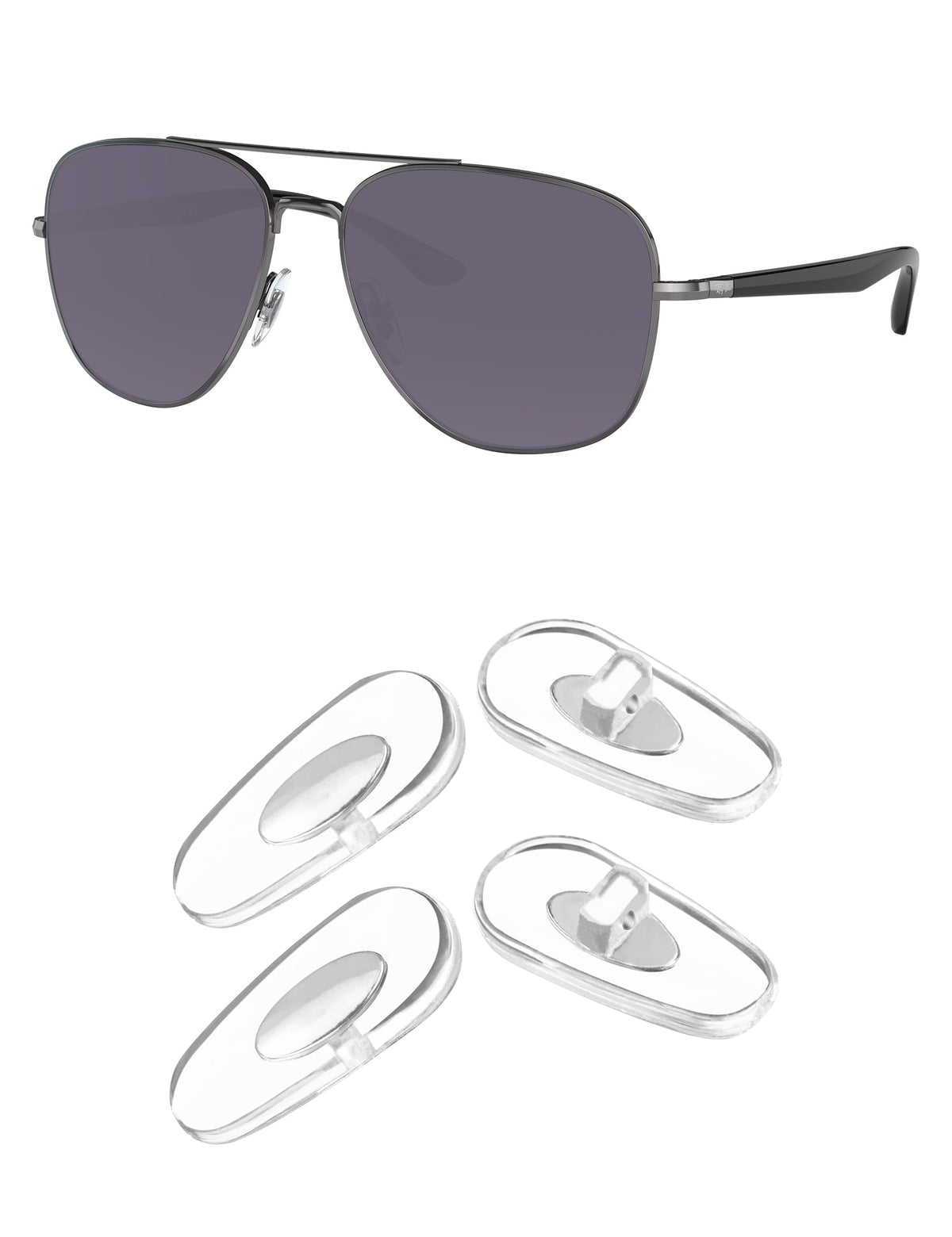 Kygear clear silicone nose pieces shown for Ray-Ban sunglasses