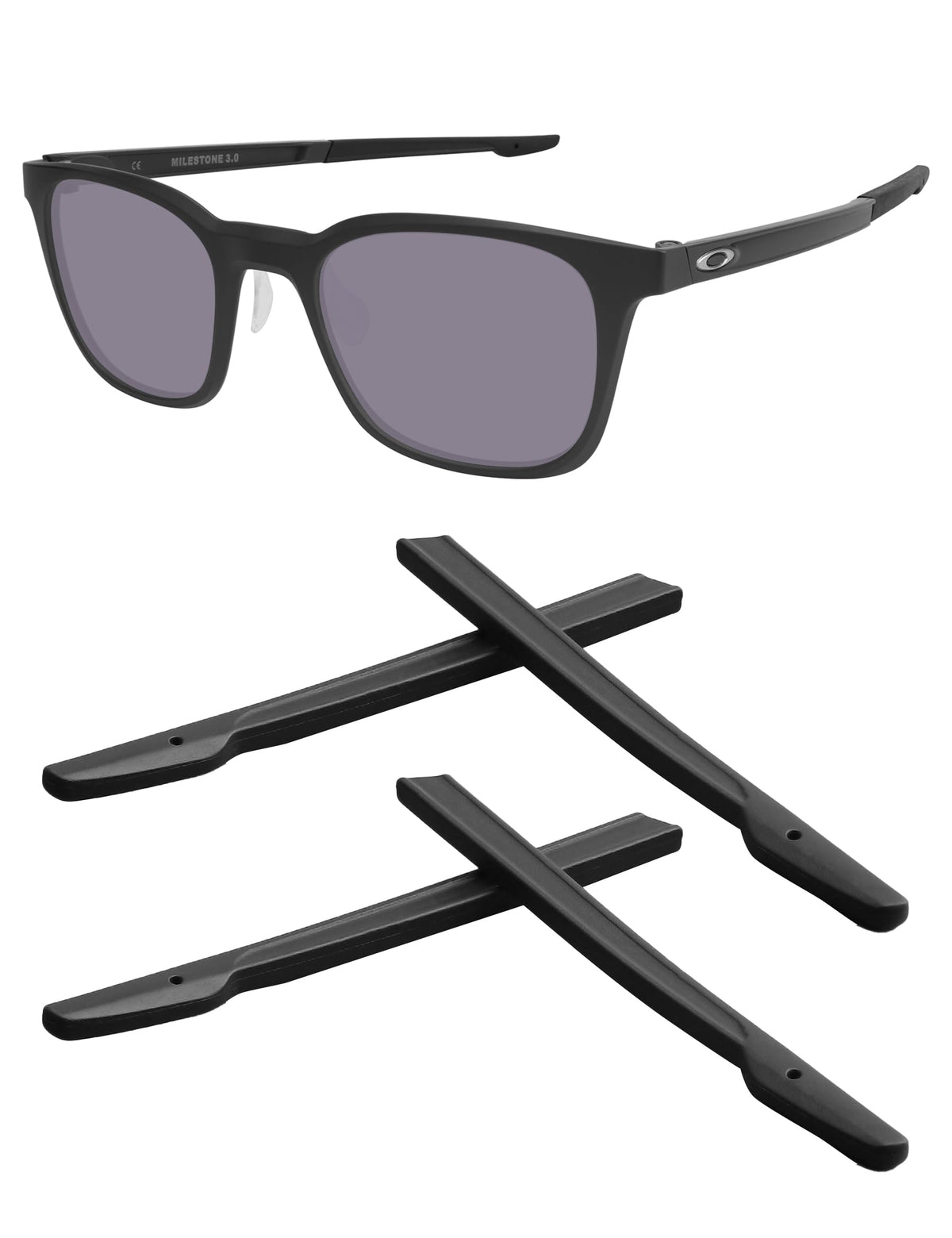 Kygear black silicone temple sleeve for Oakley Milestone OX8038