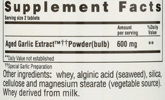 Close-up of Kyolic garlic supplement bottle label