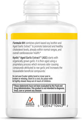 Supplement facts label for Kyolic 104 Garlic Extract with Lecithin