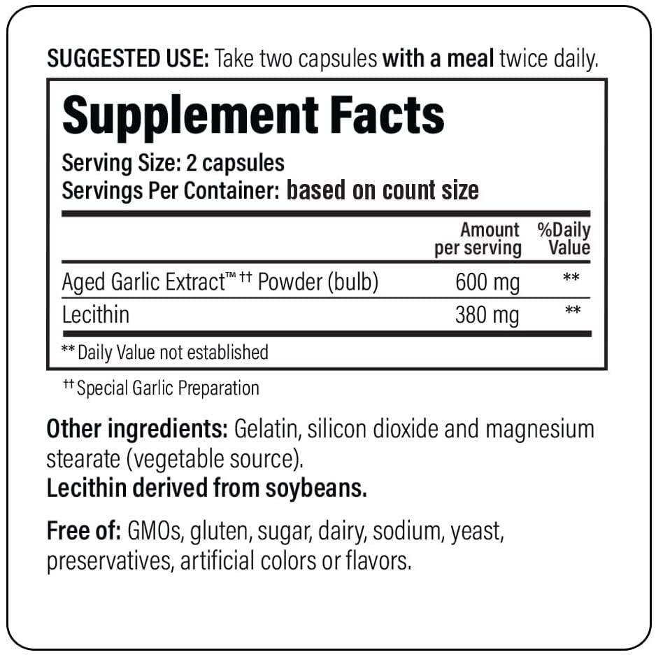 Lecithin content 190 mg per capsule in Kyolic 104