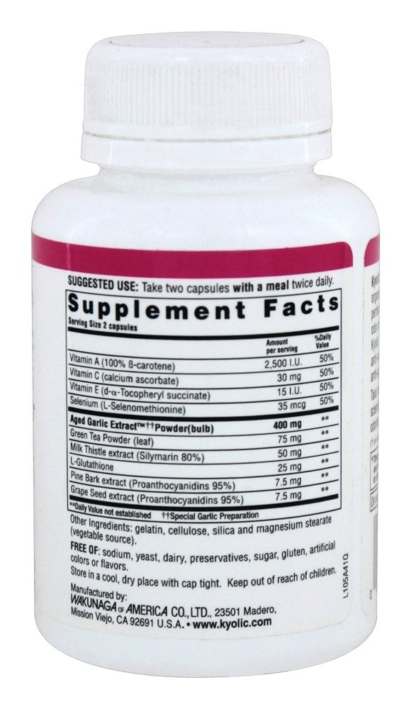 Close-up of Kyolic 105 bottle label