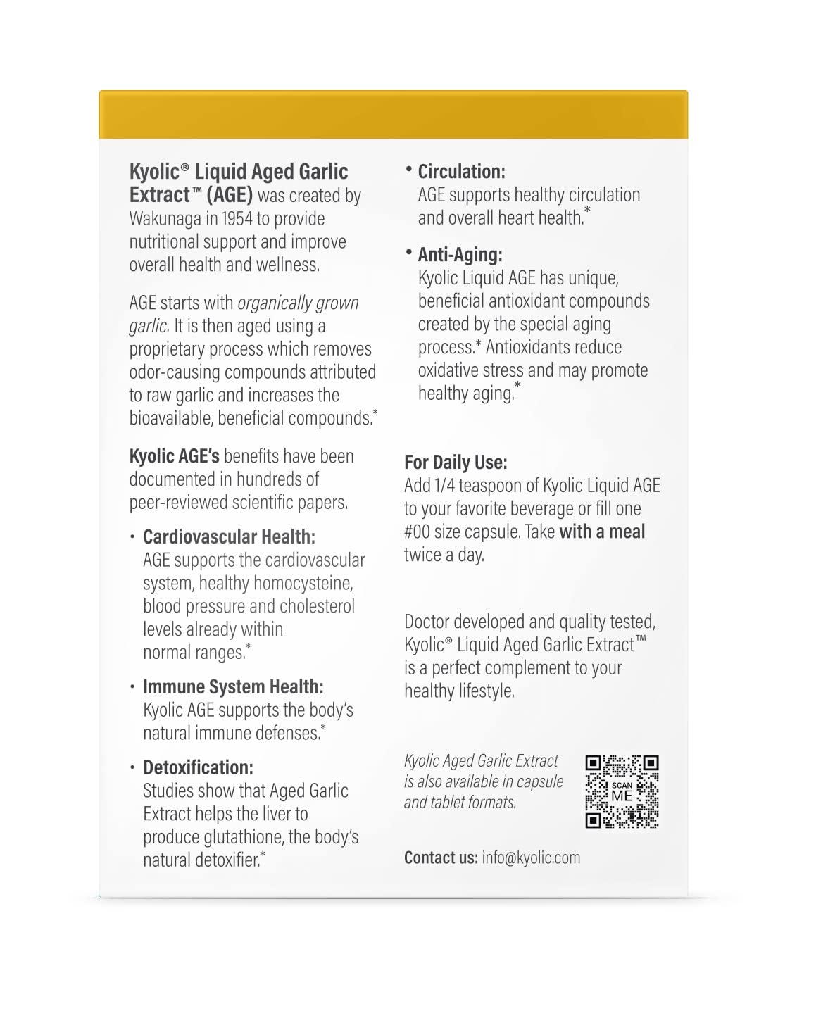 Aging process of Kyolic garlic up to 20 months