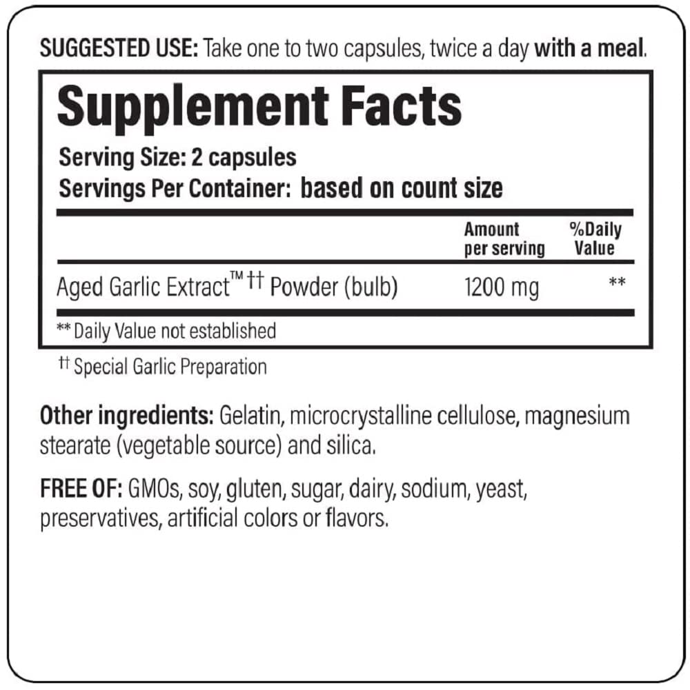 Back label of Kyolic Aged Garlic Extract Cardiovascular Extra Strength Reserve