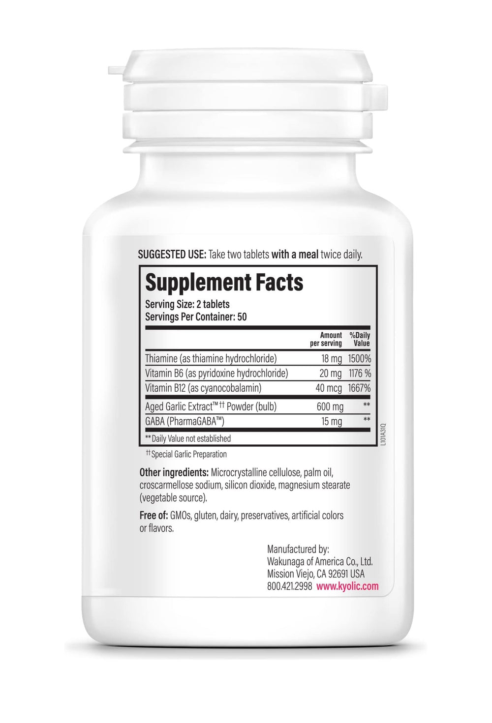 Close-up of Kyolic Formula 101 ingredients