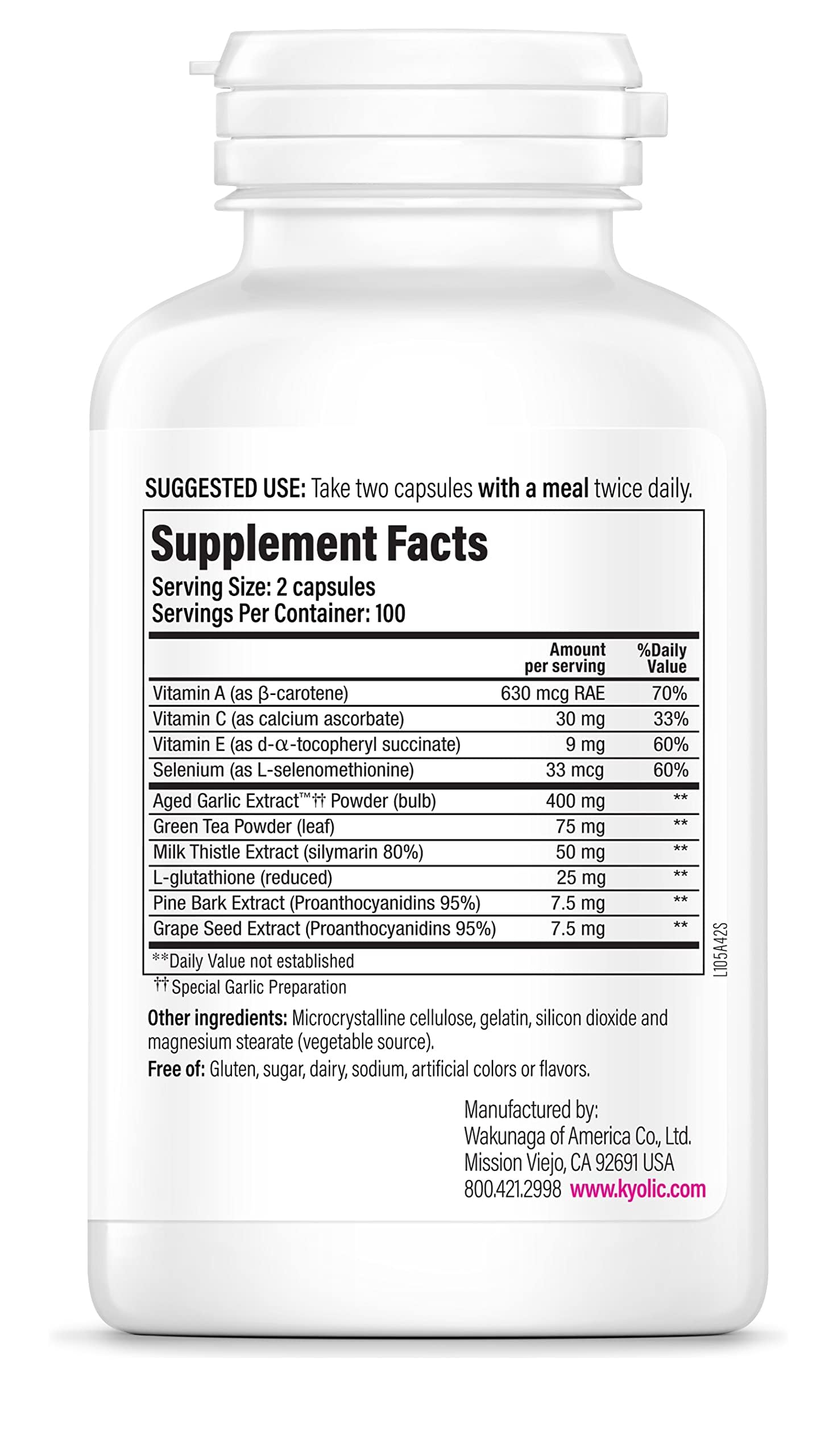 Close-up of Kyolic Formula 105 aging process and organic garlic