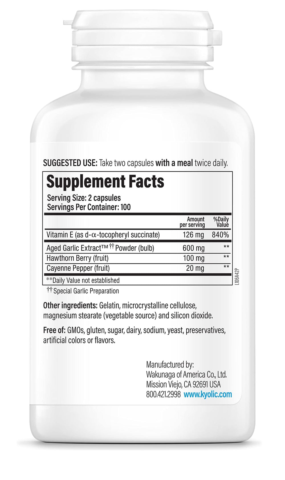 Illustration of Vitamin E, Hawthorn Berry and Cayenne Pepper as ingredients in Kyolic Formula 106