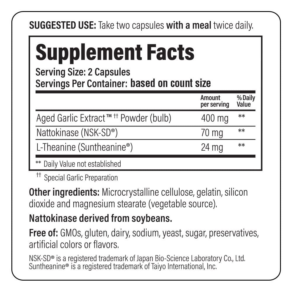 Dosage information for Kyolic Aged Garlic Extract Formula 109