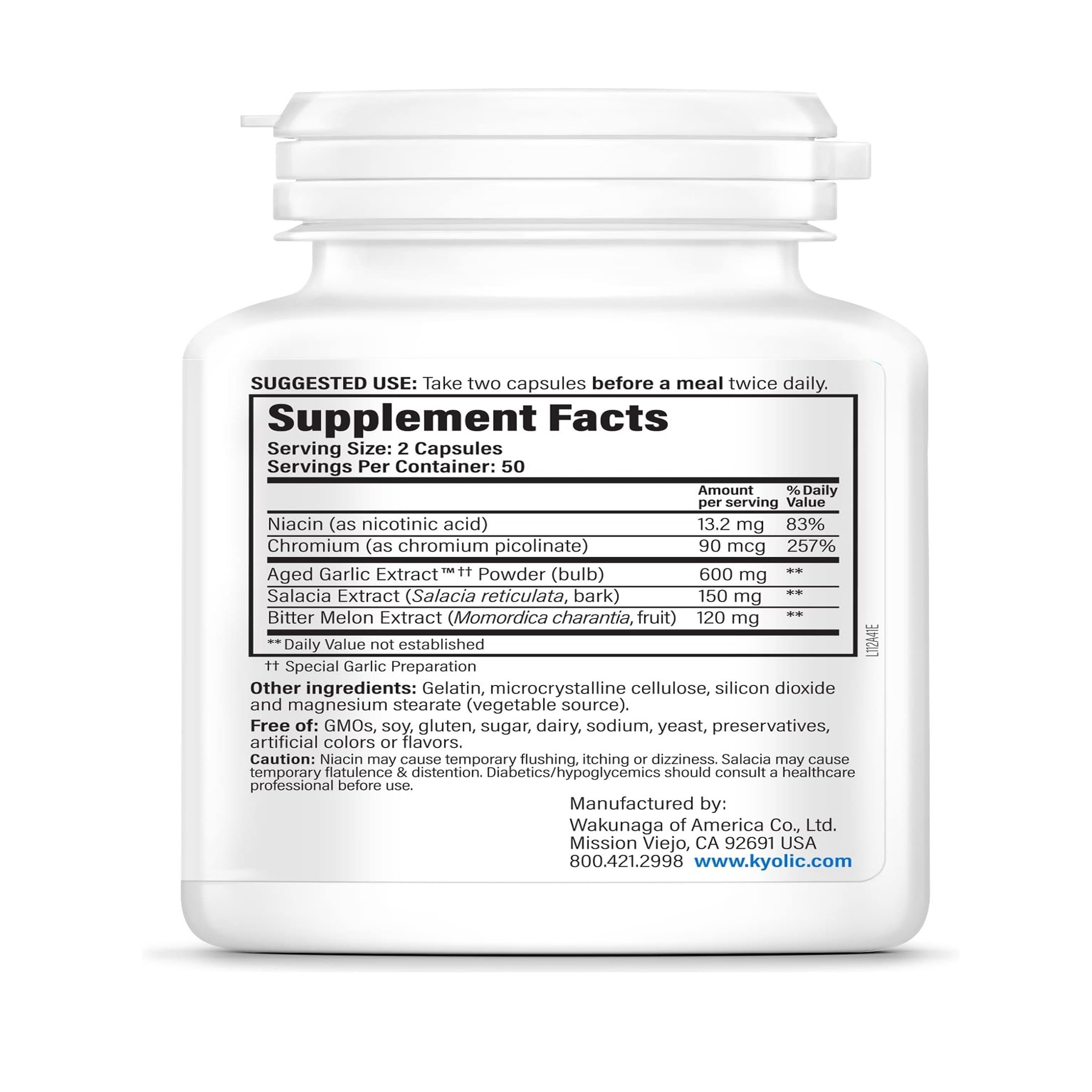 Graphic showing ingredients: AGE, Salacia, Bitter Melon, Chromium Picolinate, Niacin