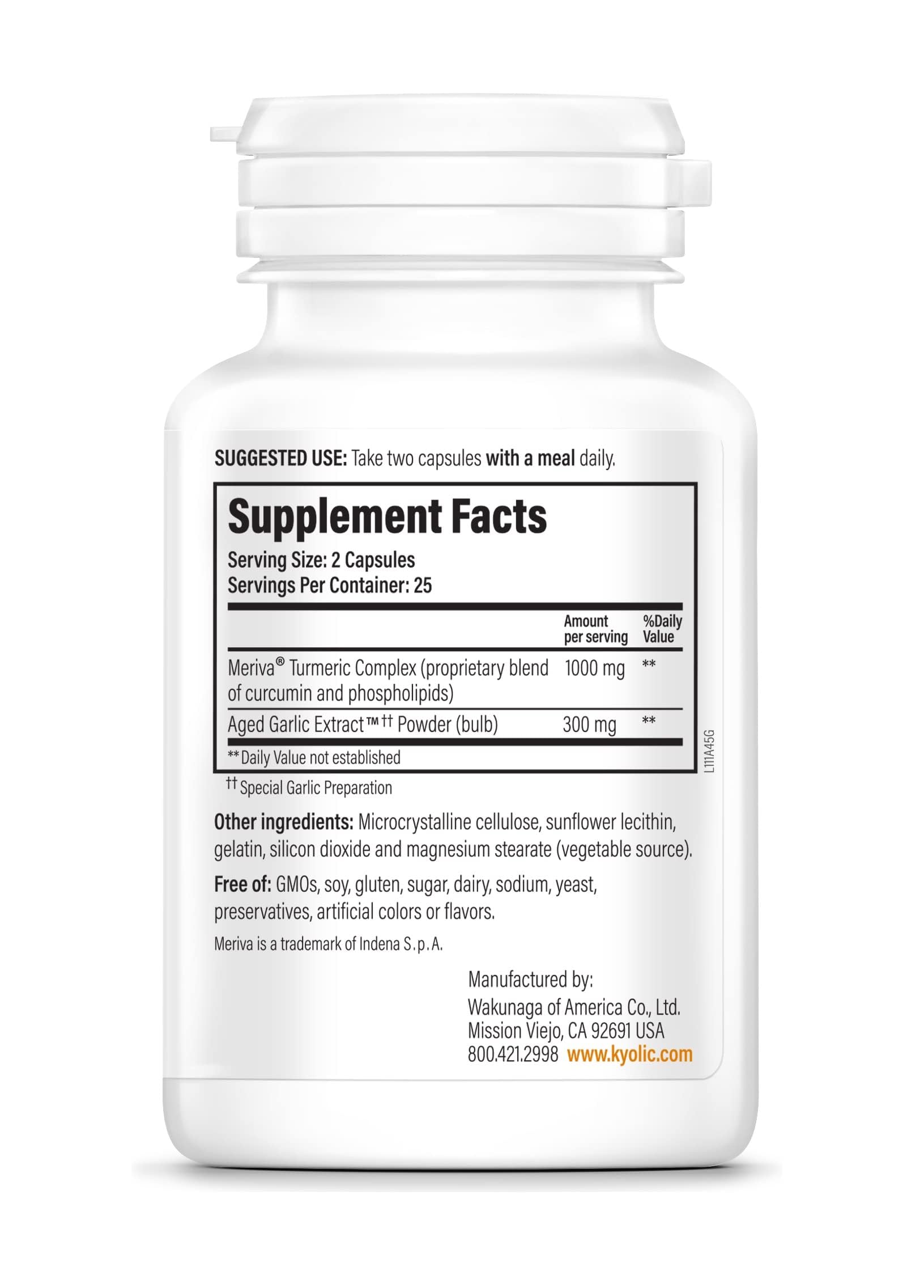 Odorless Kyolic Curcumin capsules with Bioperine