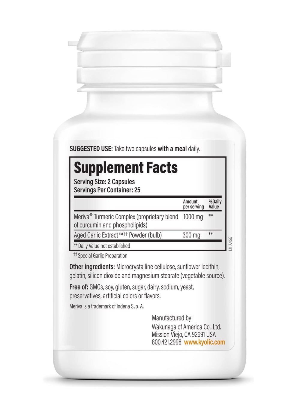 Odorless Kyolic Curcumin capsules with Bioperine