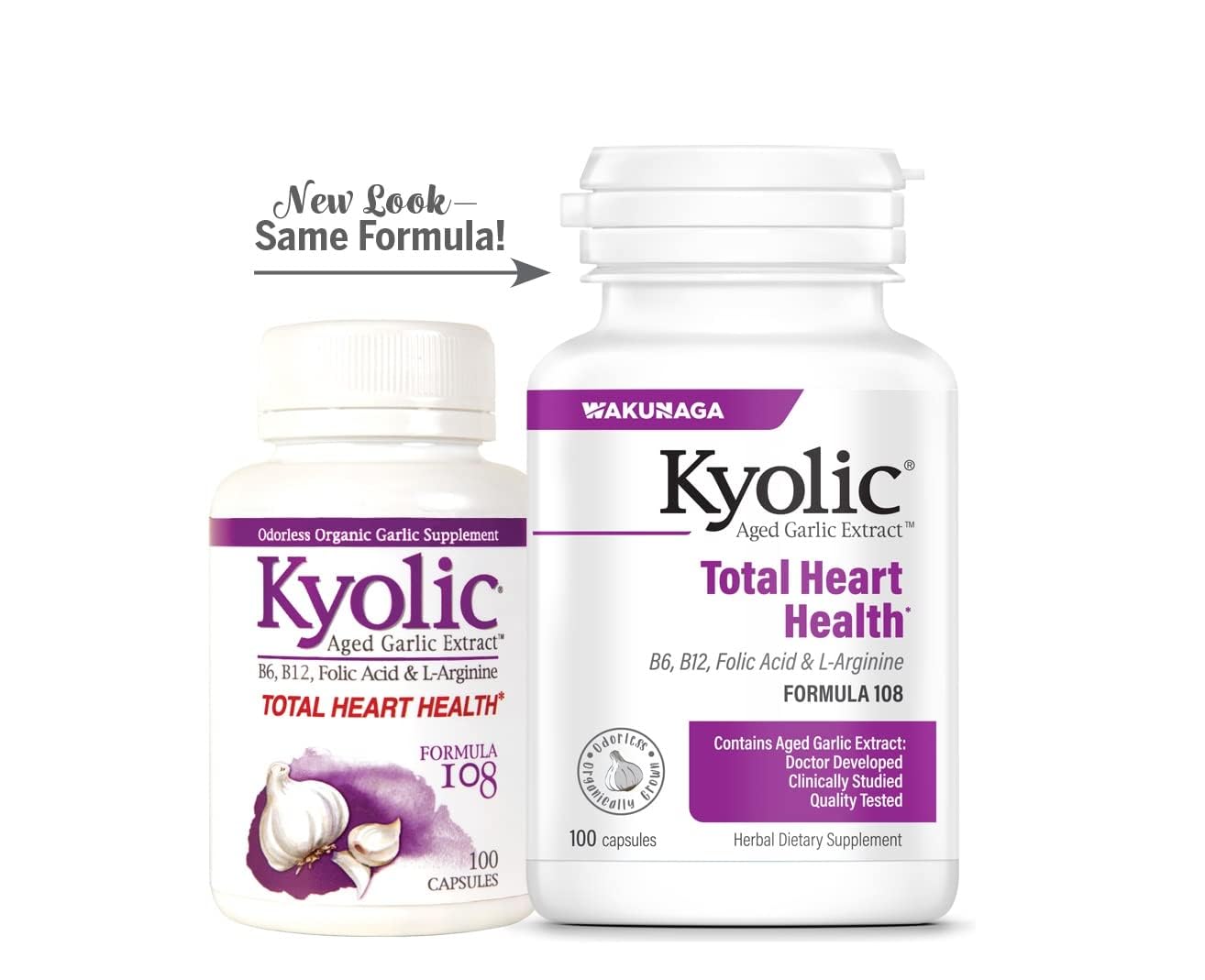 Close-up of ingredients: Aged Garlic Extract with Vitamin B6, B12, folate and L-Arginine