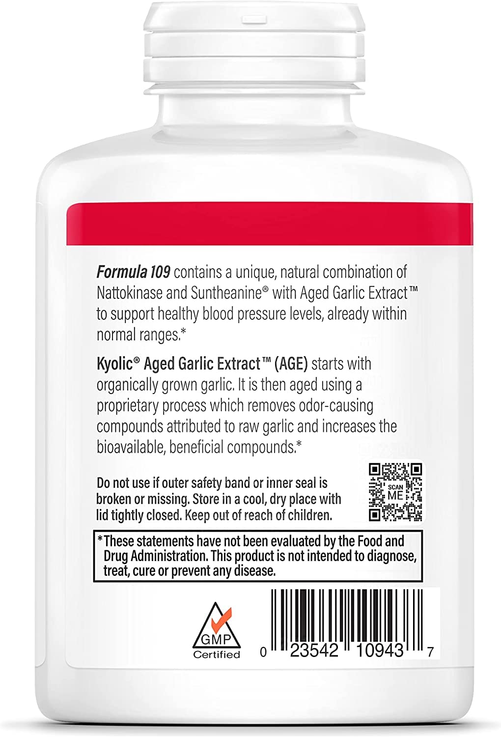 Kyolic Formula 109 Aged Garlic Extract bottle side view