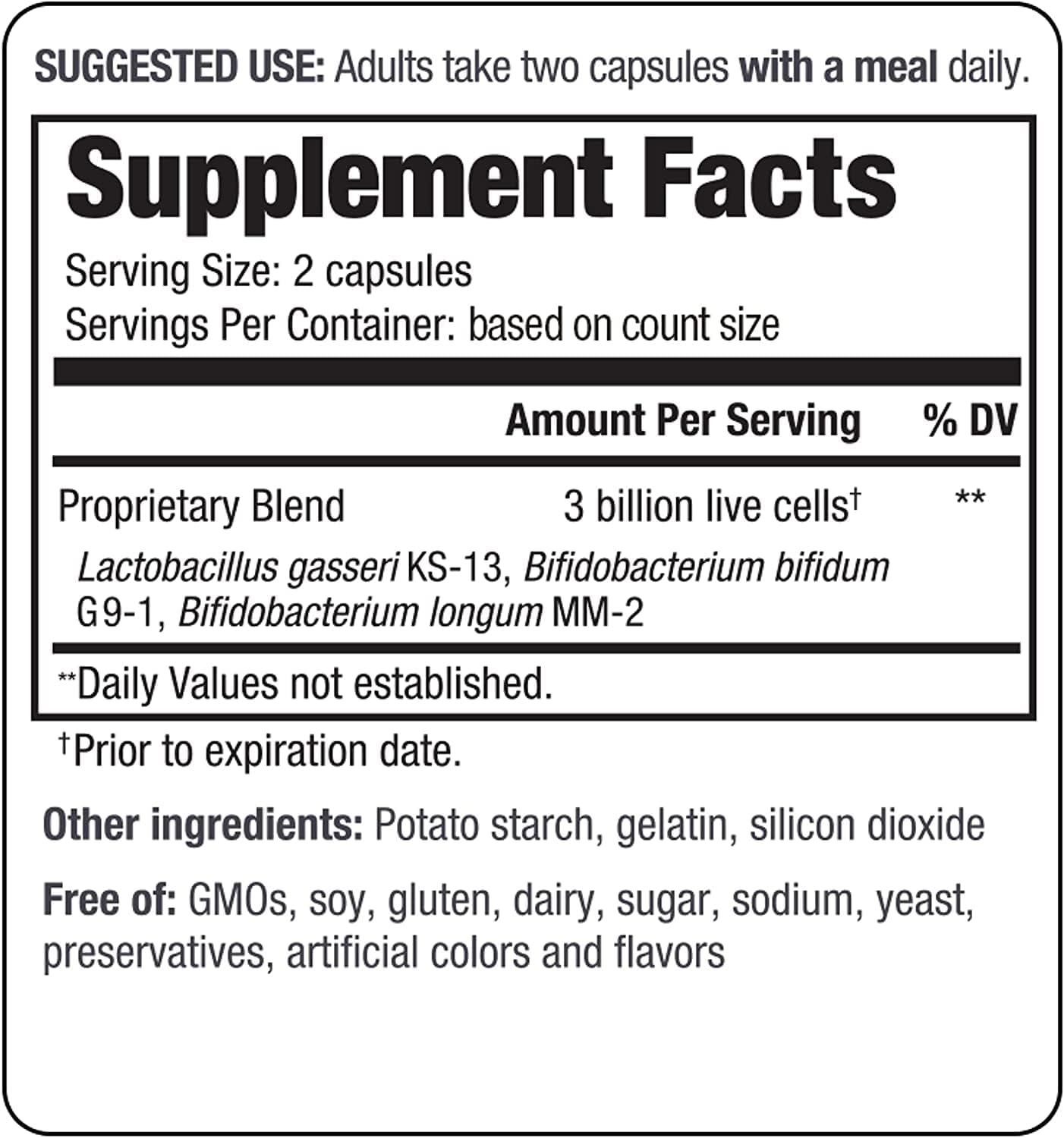 Close-up of probiotic capsules showing three strains