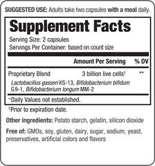 Close-up of probiotic capsules showing three strains
