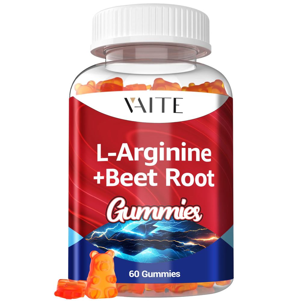 Bottle of L-Arginine Beet Root Gummies showing 1000mg per serving