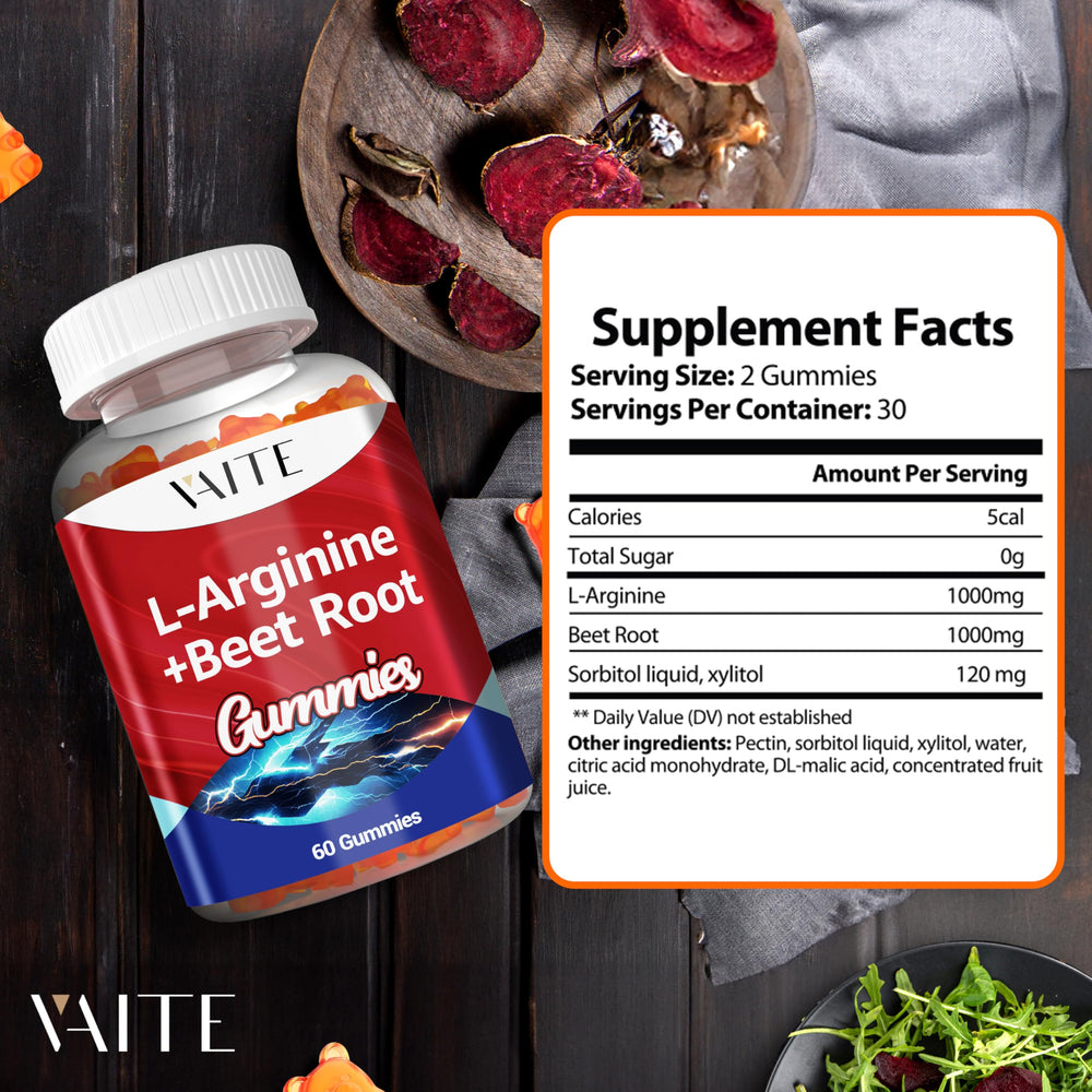 Nutrition label and ingredients of L-Arginine Beet Root Gummies