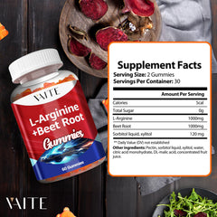 Nutrition label and ingredients of L-Arginine Beet Root Gummies