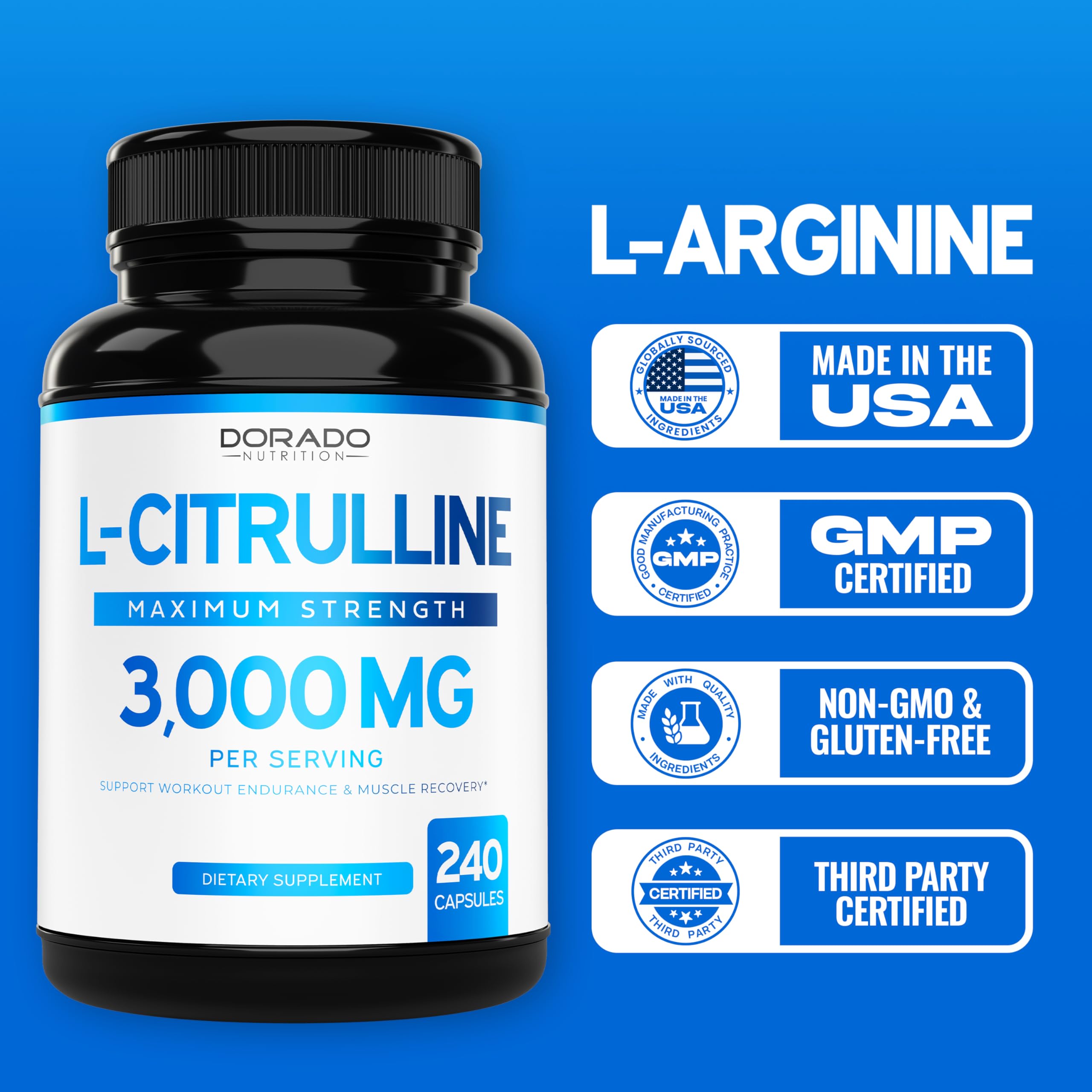 Vegan, Non-GMO L Citrulline 3000mg with third-party testing