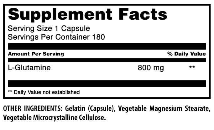 Nutrition facts and ingredients for L-Glutamine supplement