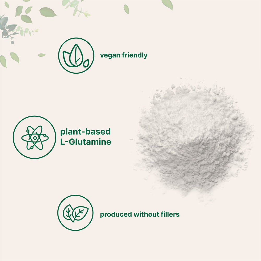 Unflavored L-Glutamine powder packaging and container