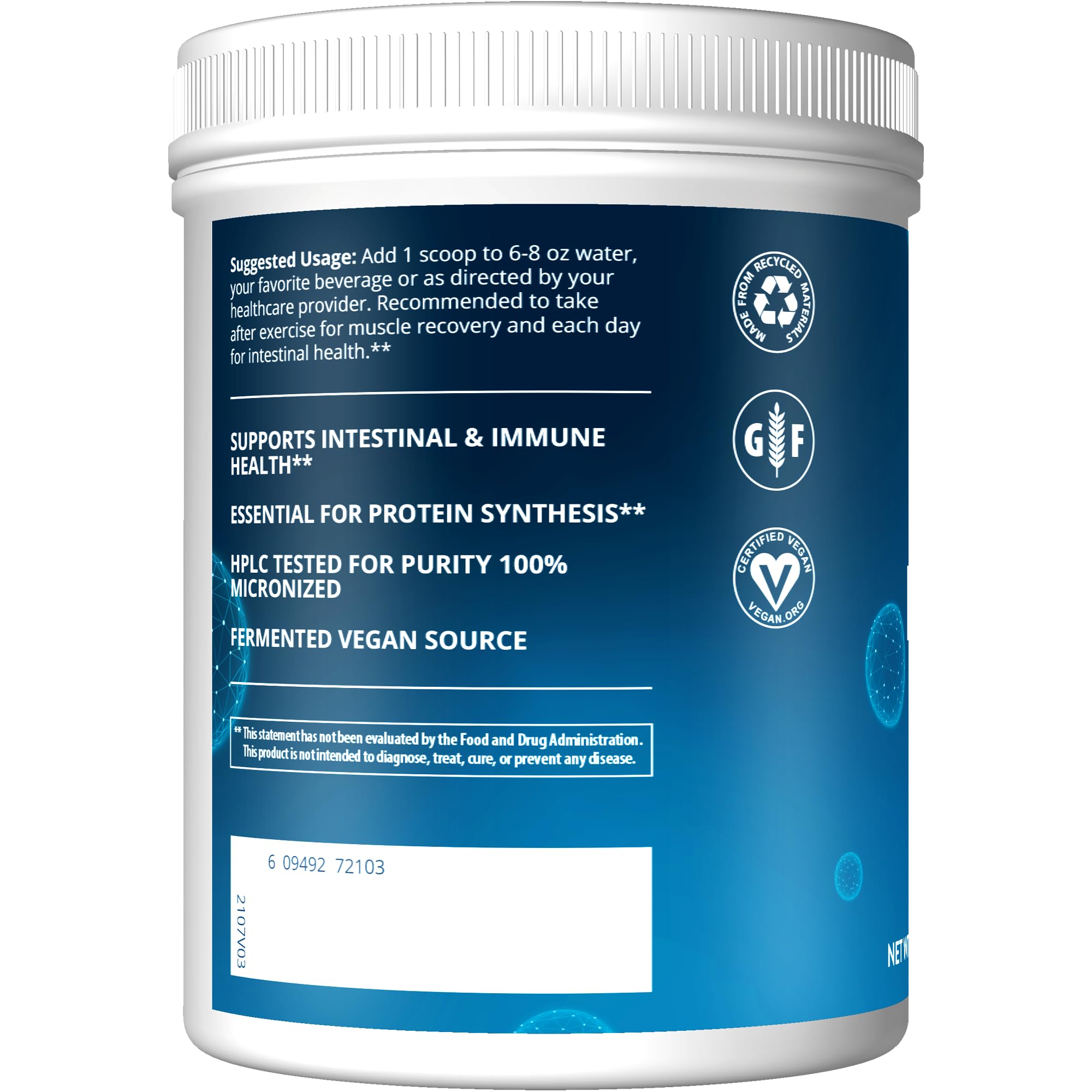 L-Glutamine powder supporting muscle recovery and gut health